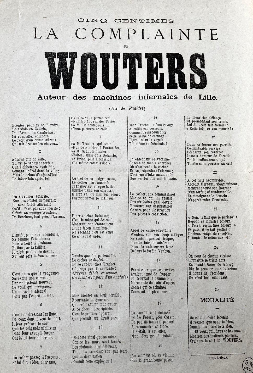 L’affaire Wouters ou les boîtes explosibles de Lille (1881)